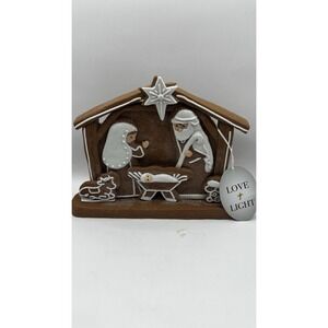 NEW Nativity Gingerbread House Jesus Joseph Mary Brown White Icing 7x10"